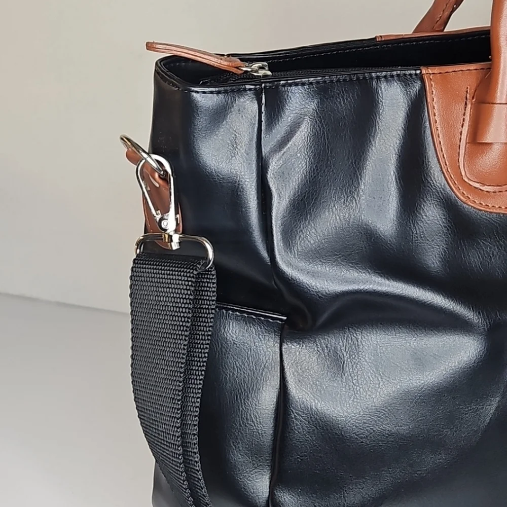 Black and Brown Leather Tote Bag